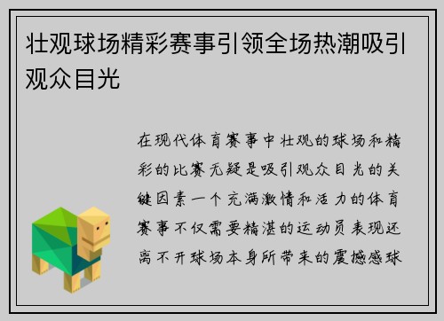 壮观球场精彩赛事引领全场热潮吸引观众目光